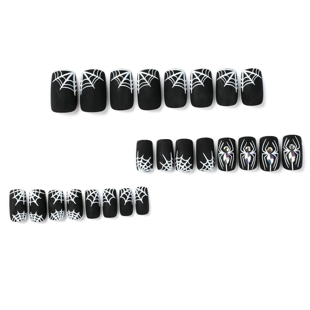24pcs/Set Matte Short Square Halloween Spider Web Press On Nails