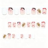 24pcs/Set Christmas Gingerbread Man Candy Cane French Short Square Press On Nails