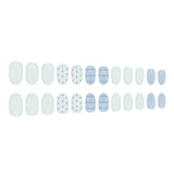 24pcs/Set Blue Striped Polka Dot Short Oval Press On Nails