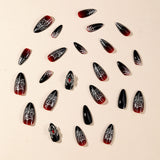 24pcs/Set Halloween Black-Red Gradient Spider Web Medium Almond Press On Nails