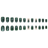 24pcs/Set Christmas Green Cat Eye Christmas Tree Short Oval Press On Nails