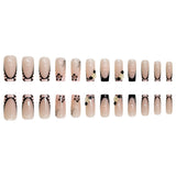 24pcs/Set Pink-Black French Medium Square 3D Floral Press On Nails