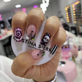 24pcs/Set Halloween Short Square French Skull Heart Press On Nails