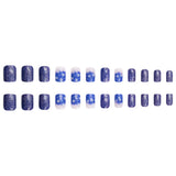 24pcs/Set Christmas Blue Gradient Snowflake Short Square Press On Nails
