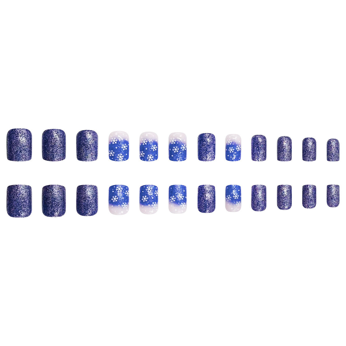 24pcs/Set Christmas Blue Gradient Snowflake Short Square Press On Nails