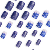 24pcs/Set Christmas Blue Gradient Snowflake Short Square Press On Nails