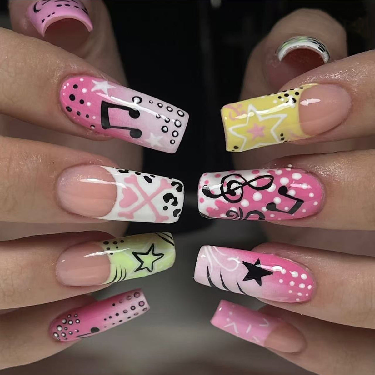 24pcs/Set Musical Note Star Dynamic Medium Square Press On Nails