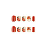 24pcs/Set Short Square Maple Leaf Floral Press On Nails