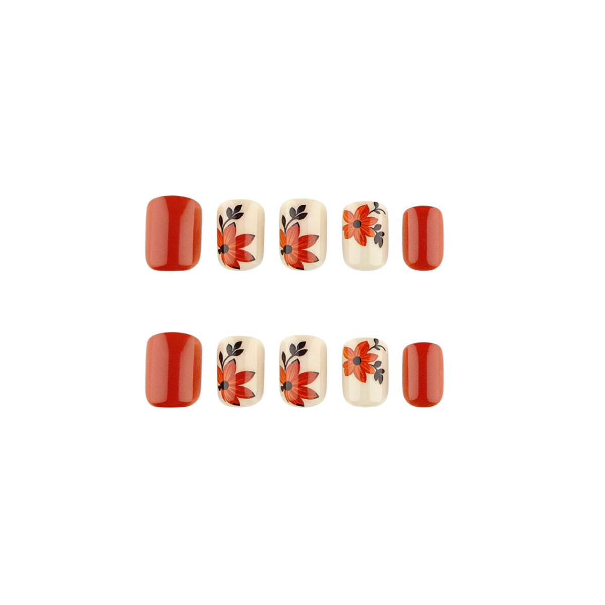 24pcs/Set Short Square Maple Leaf Floral Press On Nails
