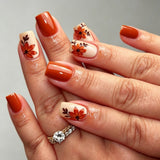 24pcs/Set Short Square Maple Leaf Floral Press On Nails