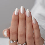 24pcs/Set Electroplated White Aurora Short Oval Press On Nails