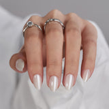 24pcs/Set Electroplated White Aurora Short Oval Press On Nails