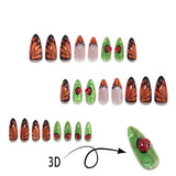 24pcs/Set 3D Ladybug Cat Eye Butterfly Medium Almond Press On Nails