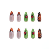24pcs/Set 3D Ladybug Cat Eye Butterfly Medium Almond Press On Nails