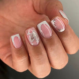 24pcs/Set Heart White French Tip Short Square Press On Nails