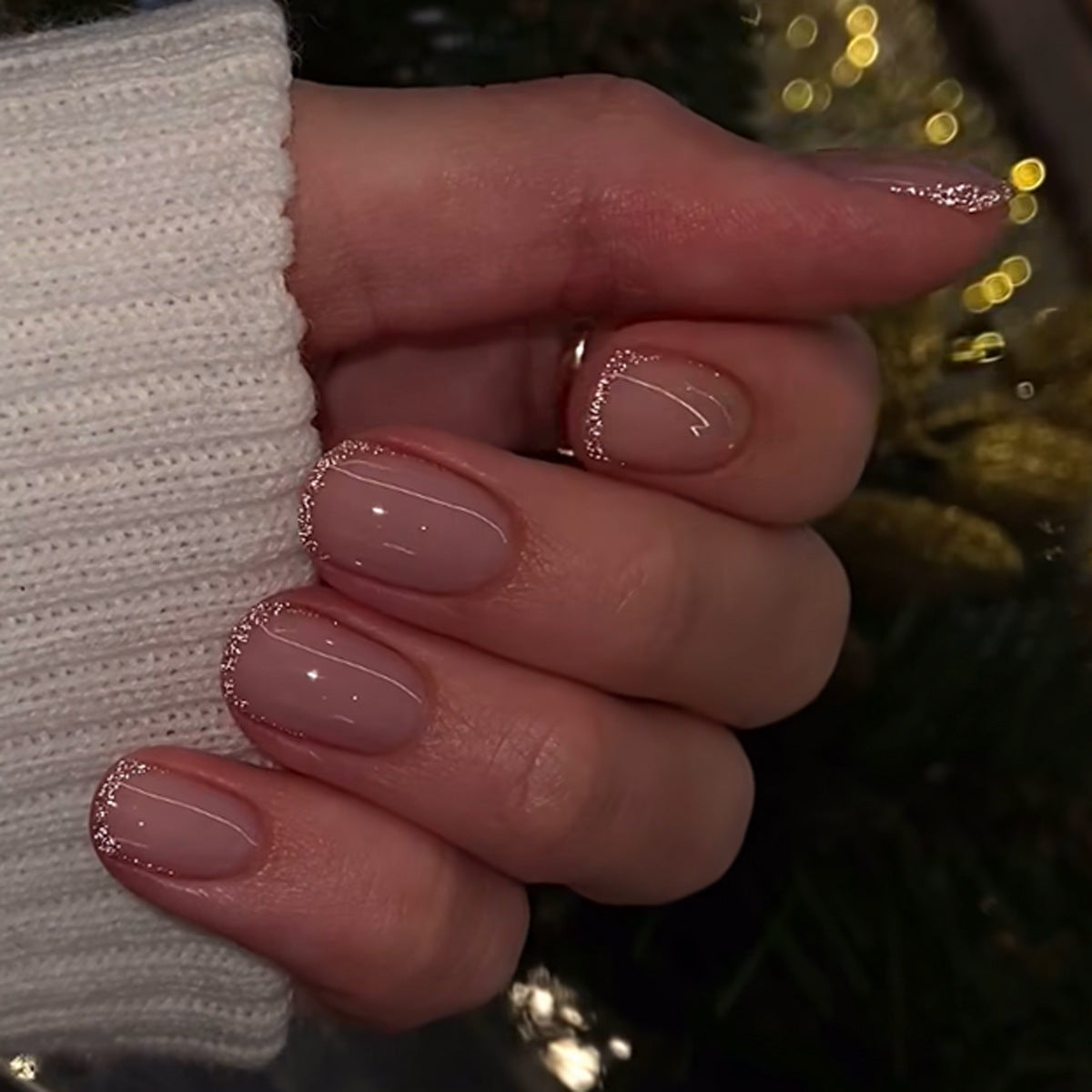 24pcs/Set Glitter French Tip Press On Nails