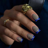 24pcs/Set Blue French Tip Short Square Press On Nails