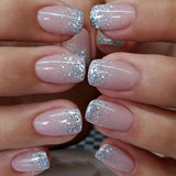 24pcs/Set Glitter French Short Square Press On Nails
