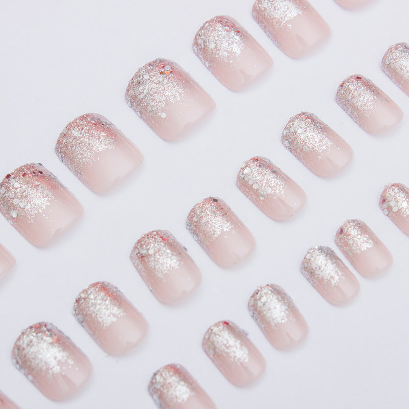 24pcs/Set Glitter French Short Square Press On Nails