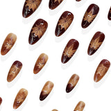 24pcs/Set Medium Almond Brown Gradient Cat Eye Maple Leaf Press On Nails