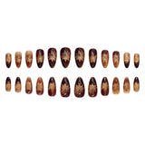 24pcs/Set Medium Almond Brown Gradient Cat Eye Maple Leaf Press On Nails