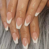 24pcs/Set Short Ballet V-Shape White French Tip Press On Nails