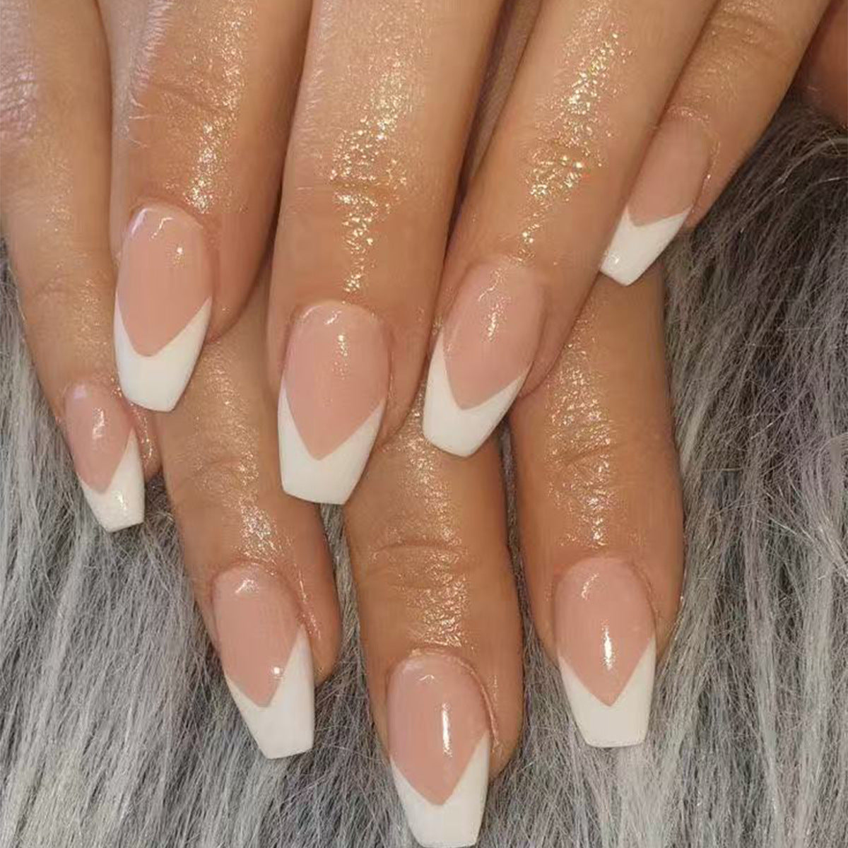 24pcs/Set Short Ballet V-Shape White French Tip Press On Nails