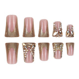 24pcs/Set Duckbill French Tip Gold Rhinestone Butterfly Press On Nails
