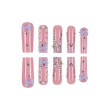 24pcs/Set Tube Flower French Bow Rhinestone Press On Nails