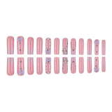 24pcs/Set Tube Flower French Bow Rhinestone Press On Nails