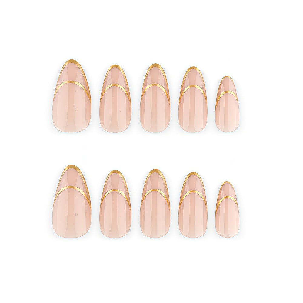 24pcs/Set Medium Almond French Gold Trim Press On Nails