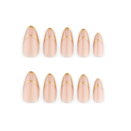 24pcs/Set Medium Almond French Gold Trim Press On Nails