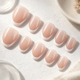 24pcs/Set Nude Pink Short Oval White French Press On Nails