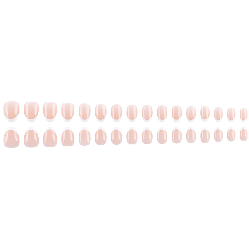 24pcs/Set Nude Pink Short Oval White French Press On Nails