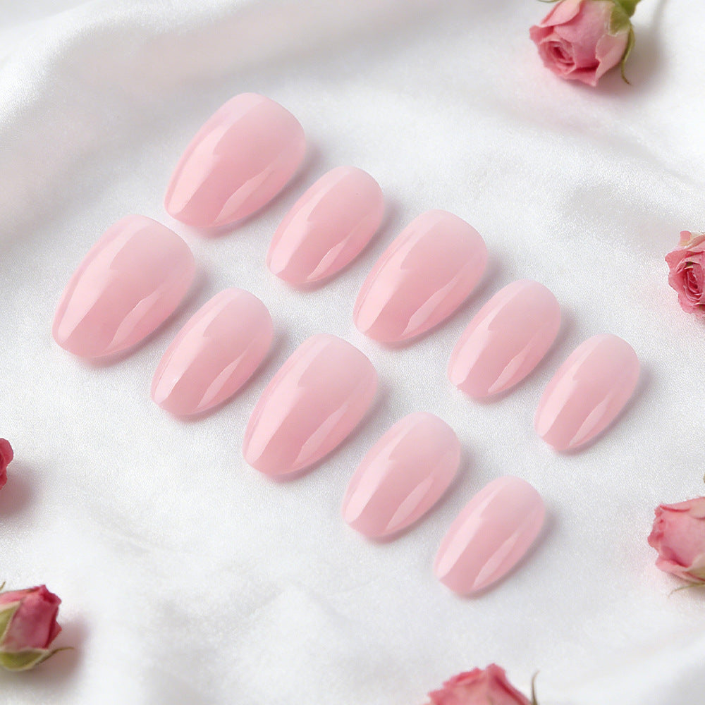 24pcs/Set Solid Light Pink Short Oval Press On Nails