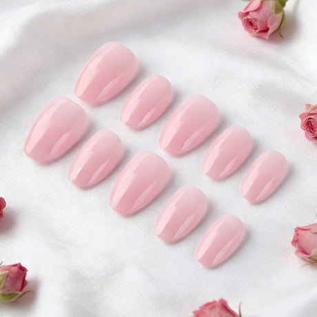 24pcs/Set Solid Light Pink Short Oval Press On Nails