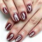 24pcs/Set Red-Brown Cat Eye Short Square Press On Nails
