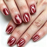 24pcs/Set Burgundy Cat Eye Short Square Press On Nails