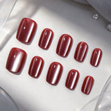 24pcs/Set Burgundy Cat Eye Short Square Press On Nails