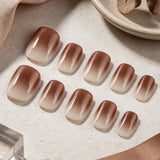 24pcs/Set Coffee White Gradient Short Squoval Press On Nails