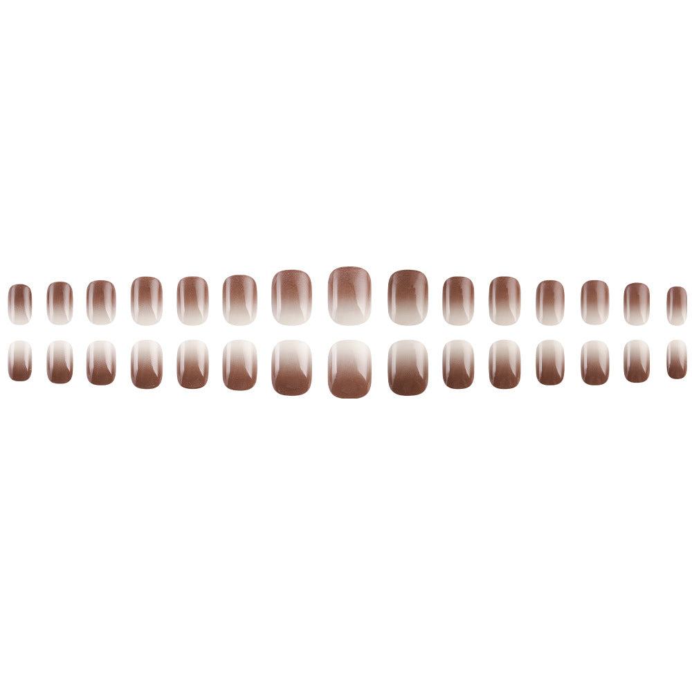 24pcs/Set Coffee White Gradient Short Squoval Press On Nails