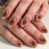 24pcs/Set Brown Gradient Short Oval Press On Nails