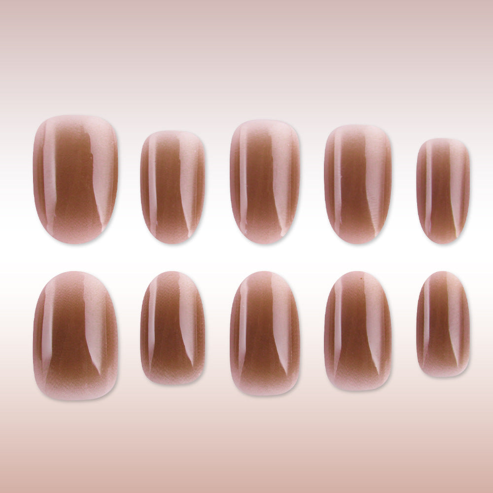 24pcs/Set Brown Gradient Short Oval Press On Nails