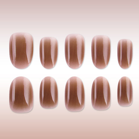 24pcs/Set Brown Gradient Short Oval Press On Nails