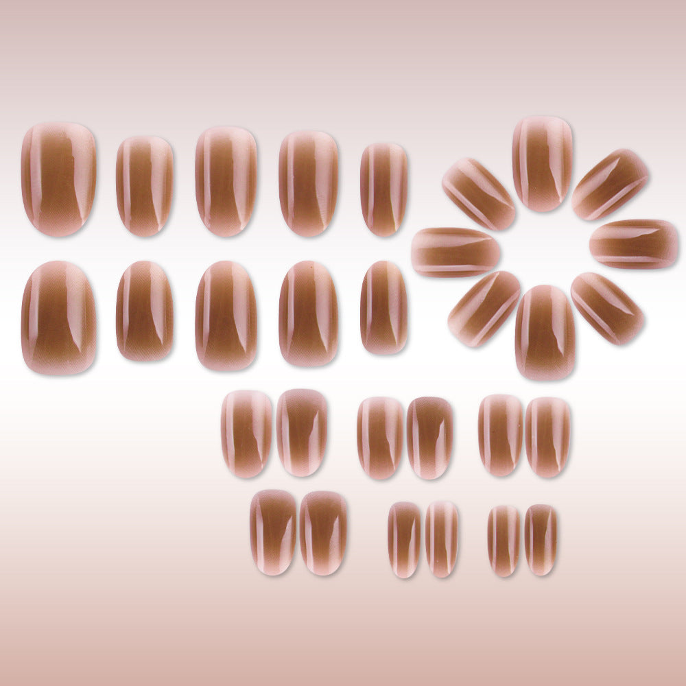24pcs/Set Brown Gradient Short Oval Press On Nails