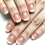 24pcs/Set Short Square Nude White Tip French Press On Nails