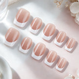 24pcs/Set Short Square Nude White Tip French Press On Nails
