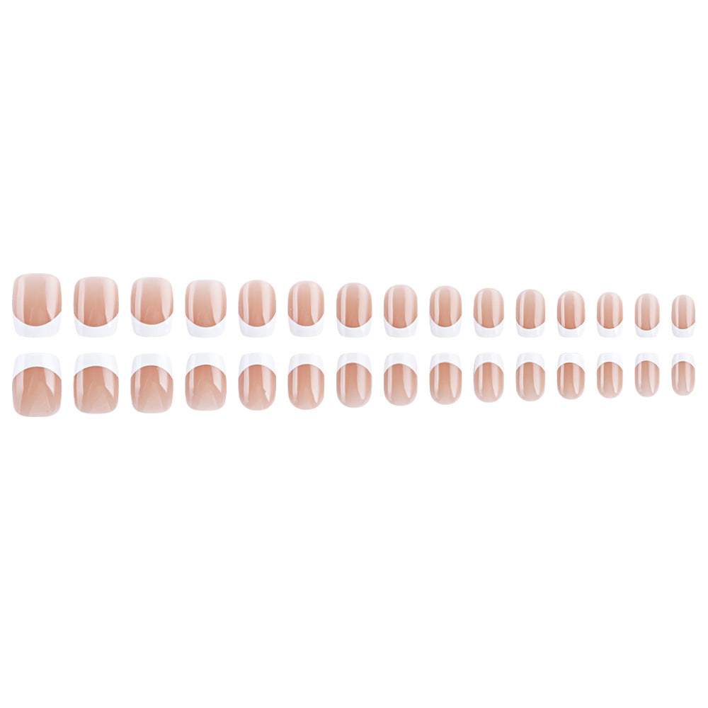 24pcs/Set Short Square Nude White Tip French Press On Nails
