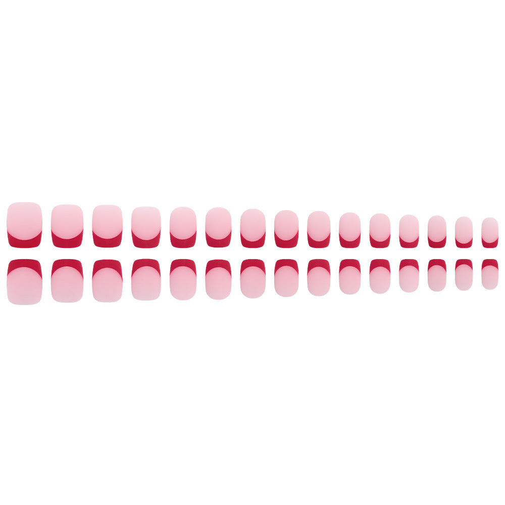 24pcs/Set Short Square Bright Red French Tip Press On Nails