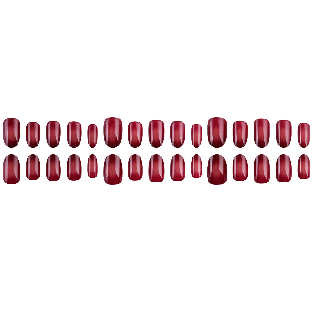 24pcs/Set Burgundy Ombre Gradient Short Squoval Press On Nails